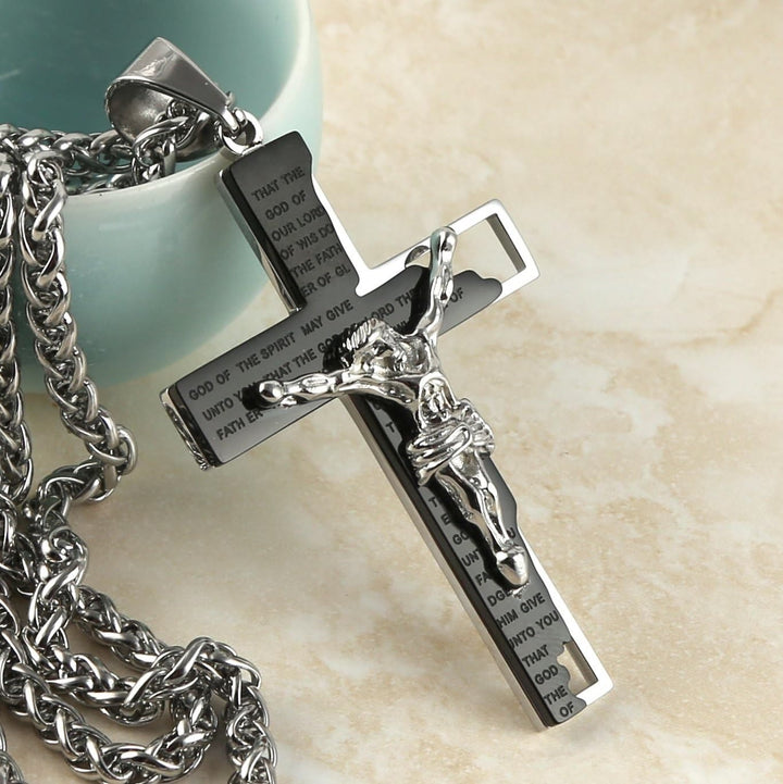 Stainless Steel Crucifix Bible Prayer Pendant Necklace Chain