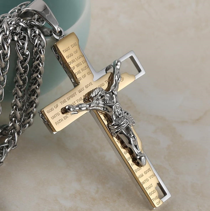 Stainless Steel Crucifix Bible Prayer Pendant Necklace Chain