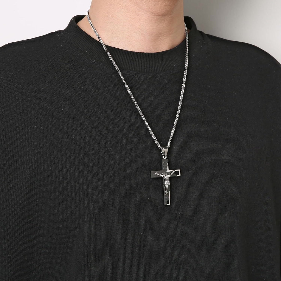 Stainless Steel Crucifix Bible Prayer Pendant Necklace Chain