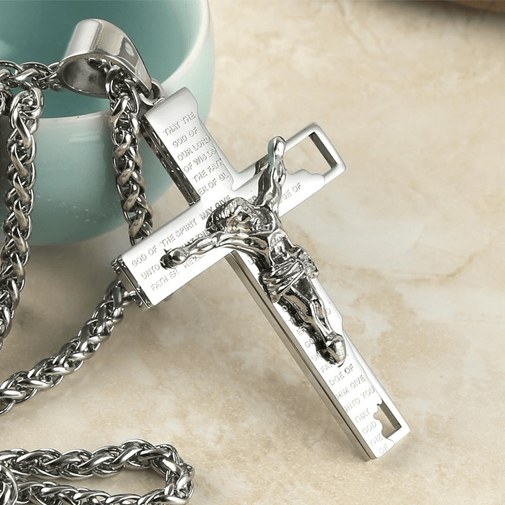 Stainless Steel Crucifix Bible Prayer Pendant Necklace Chain