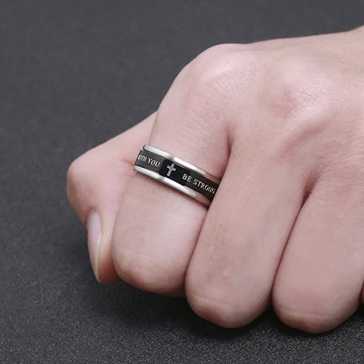 Titanium Black/Gold Cross Step Edges Rotating Ring