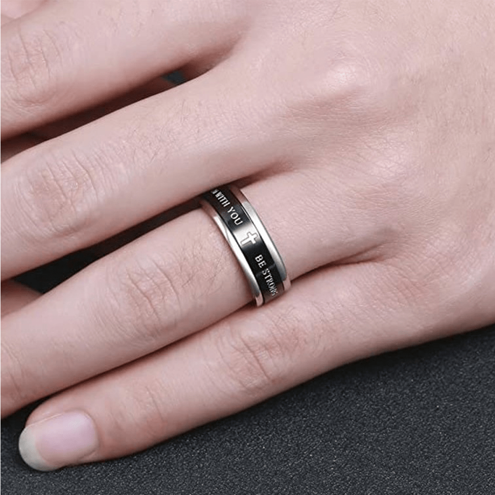 Titanium Black/Gold Cross Step Edges Rotating Ring