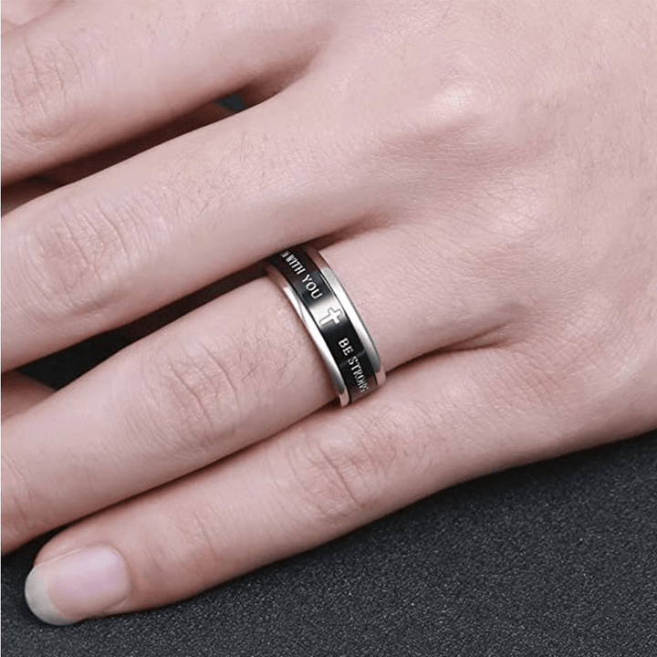 Titanium Black/Gold Cross Step Edges Rotating Ring