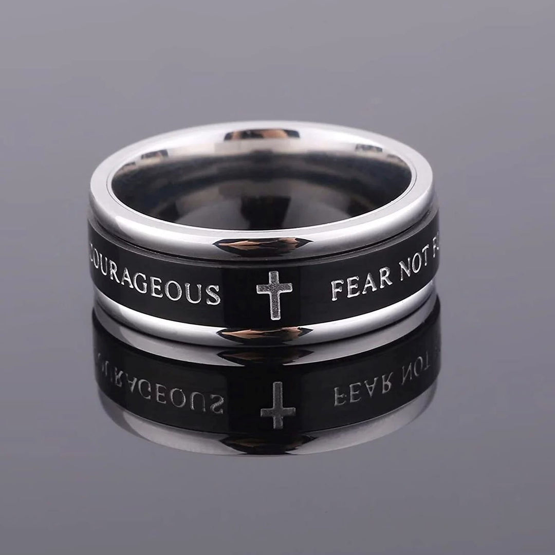 Titanium Black/Gold Cross Step Edges Rotating Ring