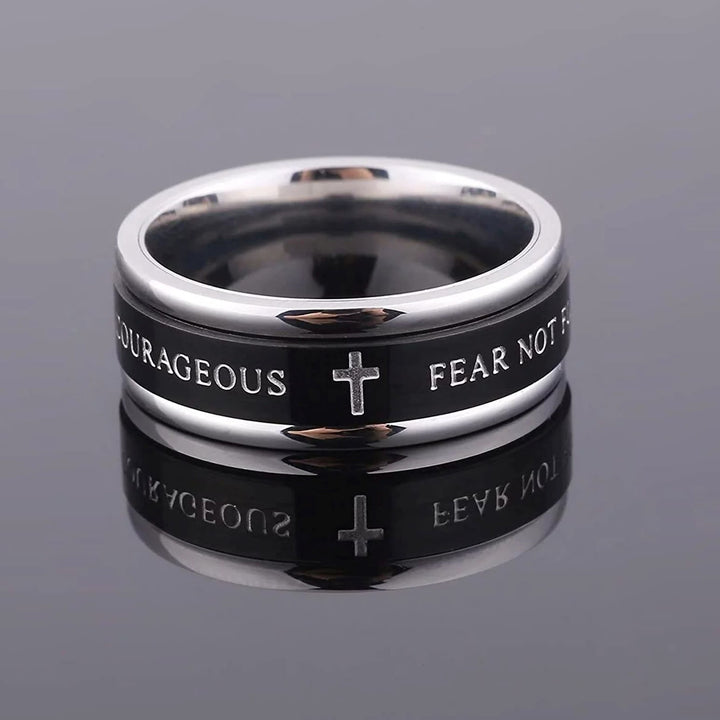 Titanium Black/Gold Cross Step Edges Rotating Ring