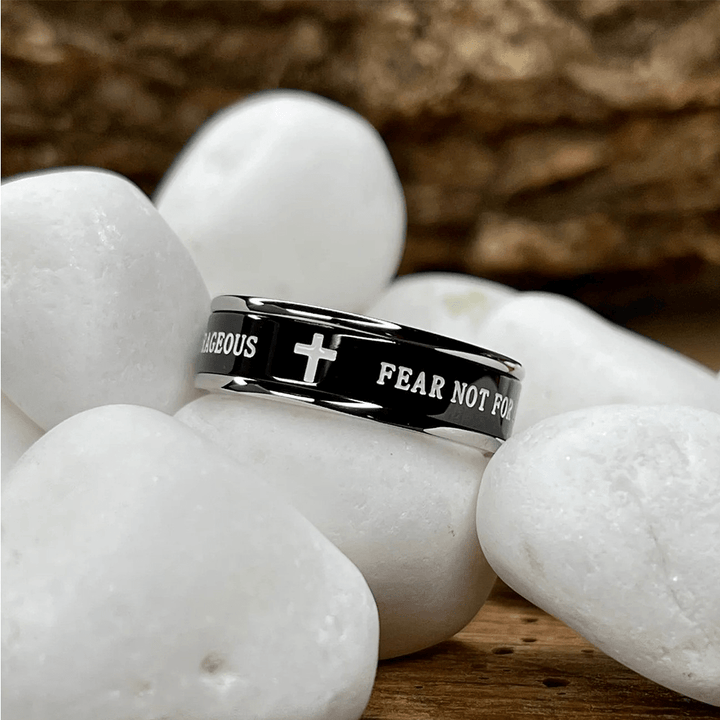Titanium Black/Gold Cross Step Edges Rotating Ring