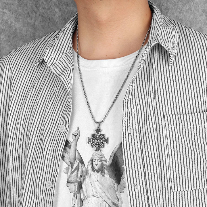 Saint Benedict Protection Medal Cross Pendant Necklace