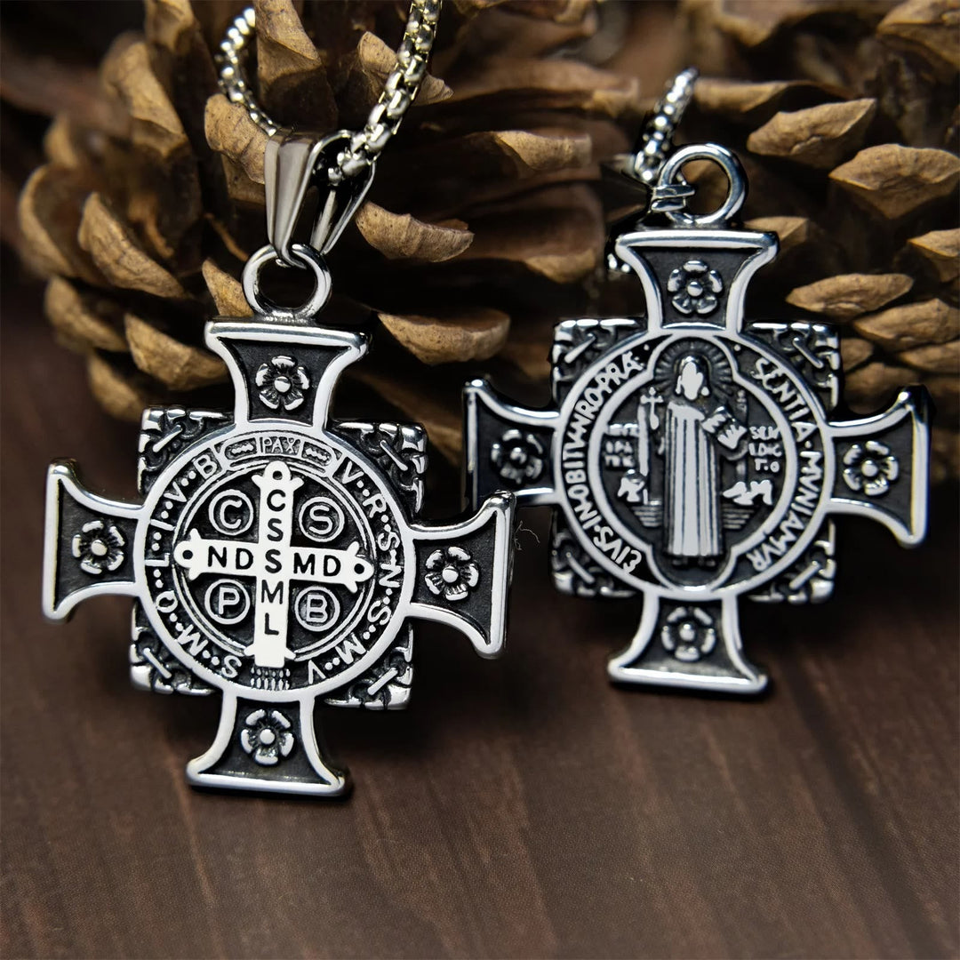 Saint Benedict Protection Medal Cross Pendant Necklace