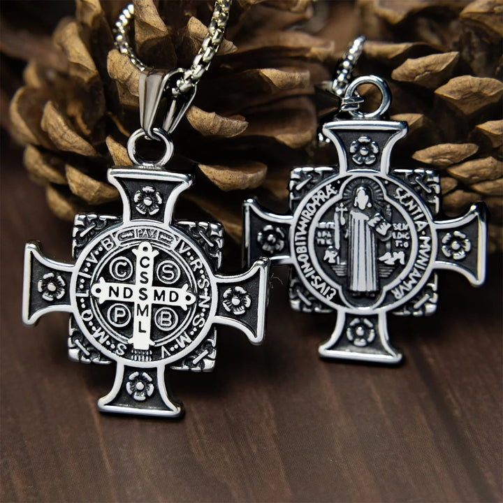 Saint Benedict Protection Medal Cross Pendant Necklace