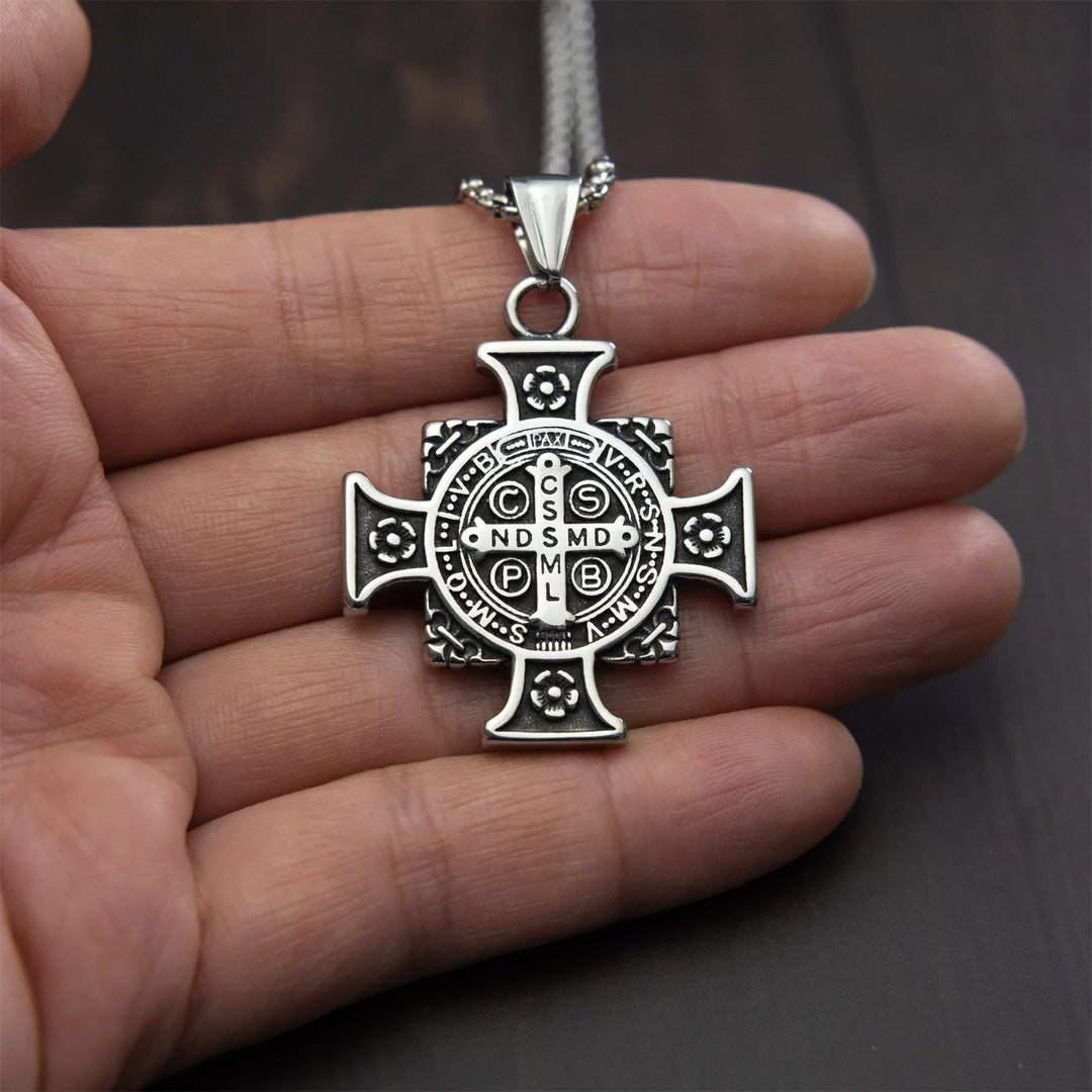 Saint Benedict Protection Medal Cross Pendant Necklace