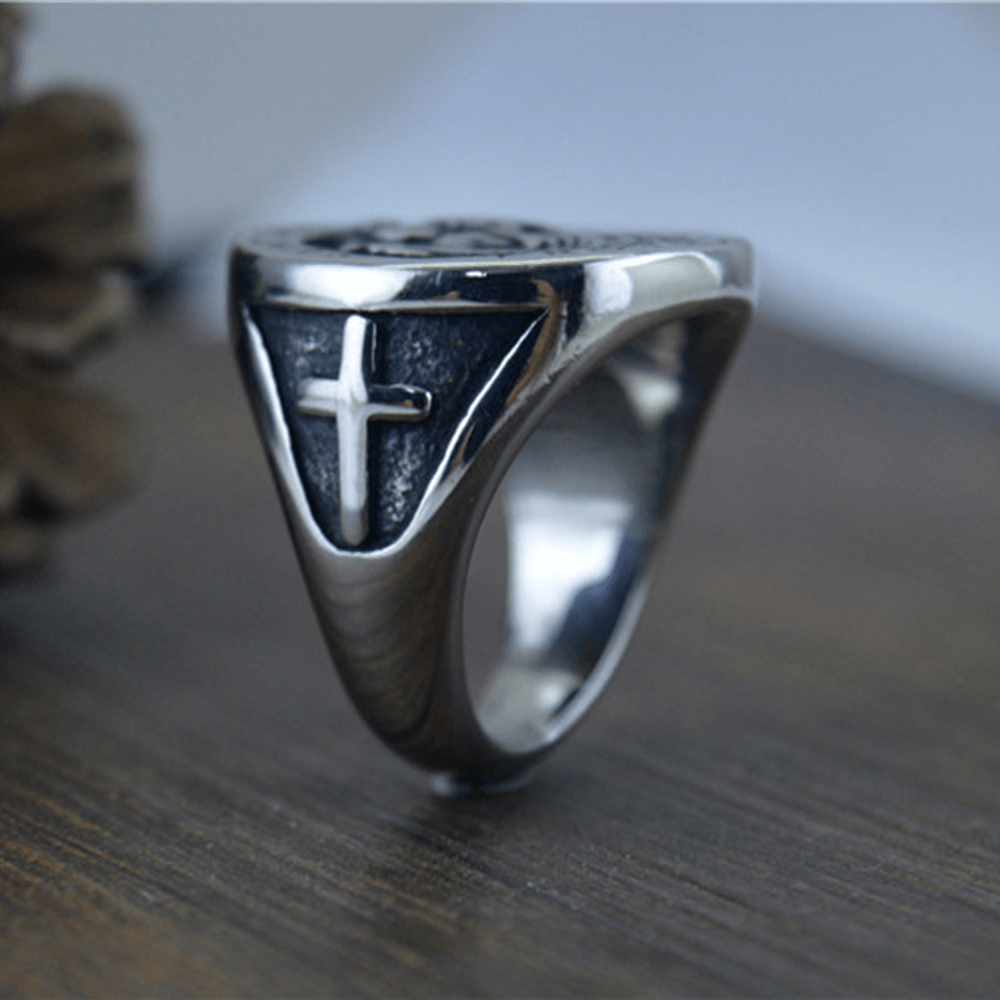 Saint Christopher Protect Us Medal Signet Ring