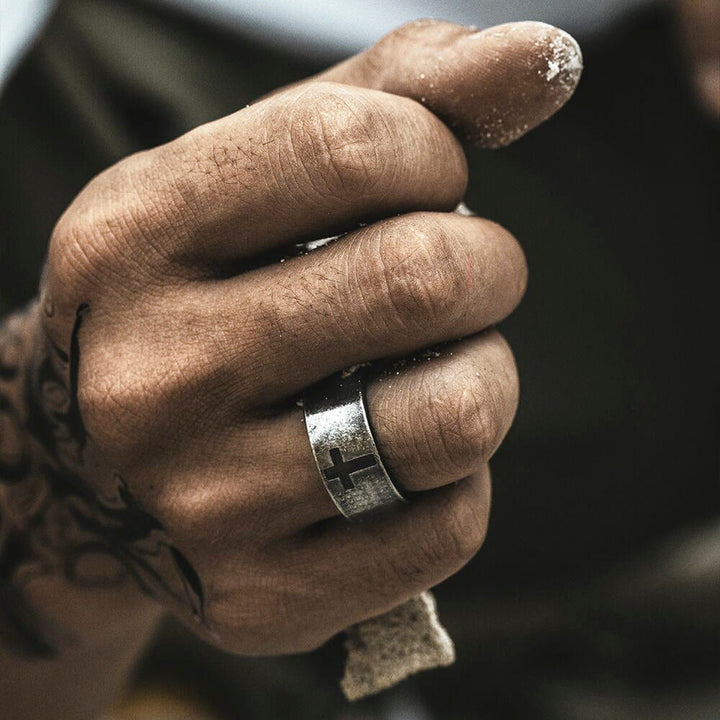 Stainless Steel Antique Punk  Cross Ring