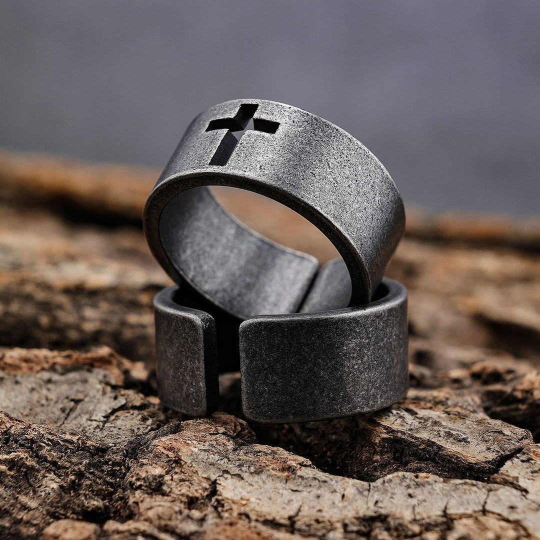 Stainless Steel Antique Punk  Cross Ring