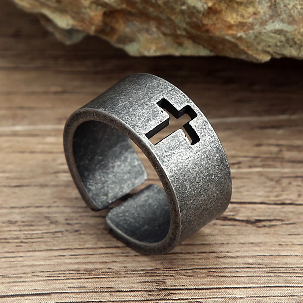 Stainless Steel Antique Punk  Cross Ring
