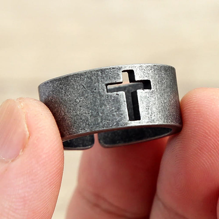 Stainless Steel Antique Punk  Cross Ring