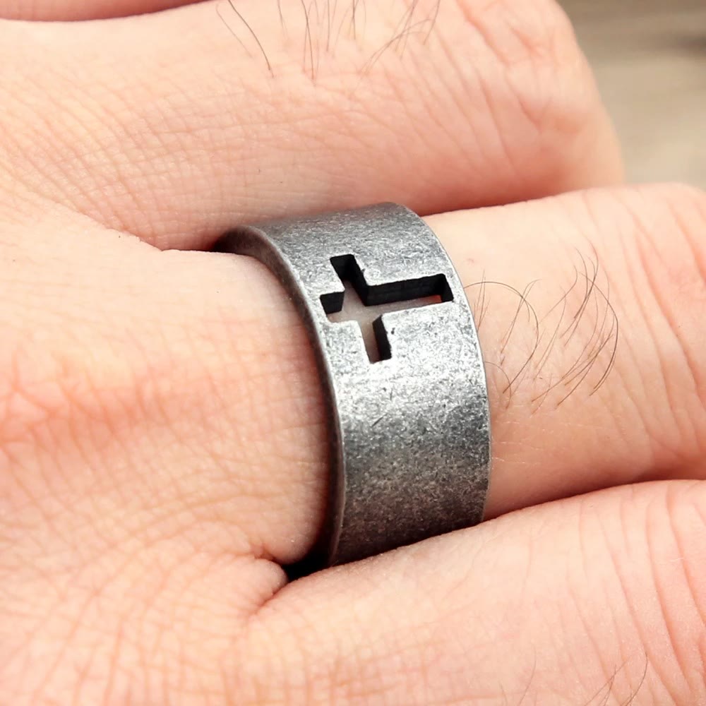 Stainless Steel Antique Punk  Cross Ring
