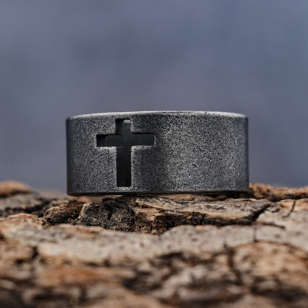 Stainless Steel Antique Punk  Cross Ring