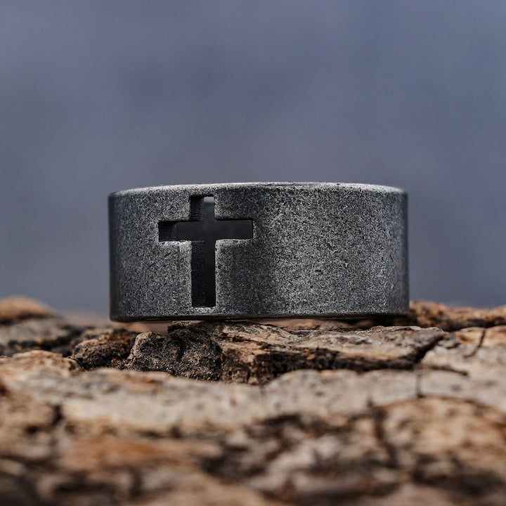 Stainless Steel Antique Punk  Cross Ring