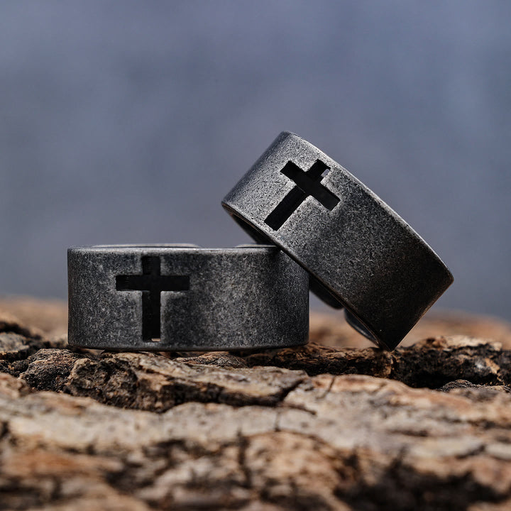 Stainless Steel Antique Punk  Cross Ring