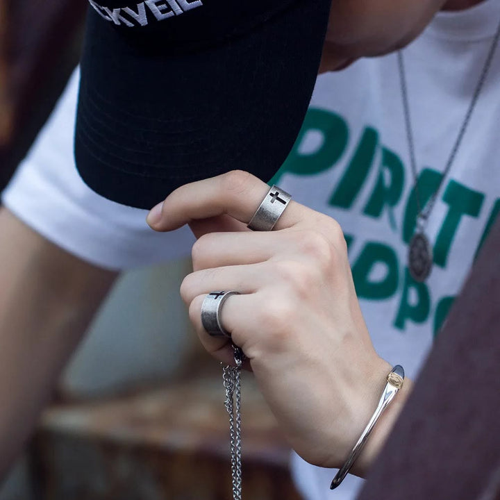 Stainless Steel Antique Punk  Cross Ring