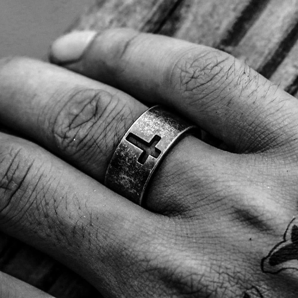 Stainless Steel Antique Punk  Cross Ring