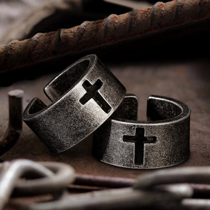 Stainless Steel Antique Punk  Cross Ring