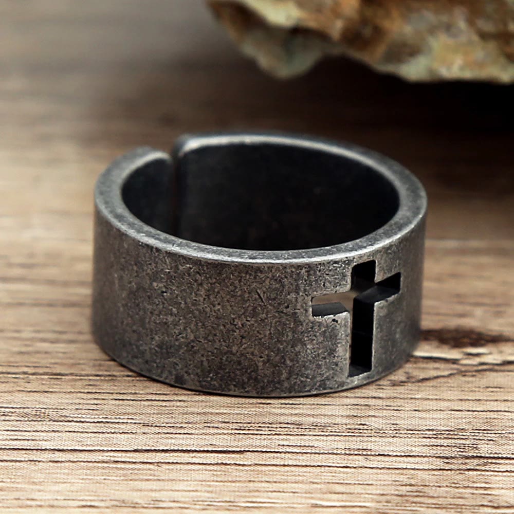 Stainless Steel Antique Punk  Cross Ring