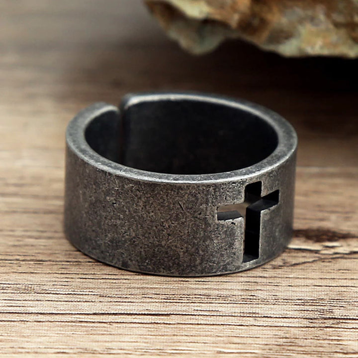 Stainless Steel Antique Punk  Cross Ring