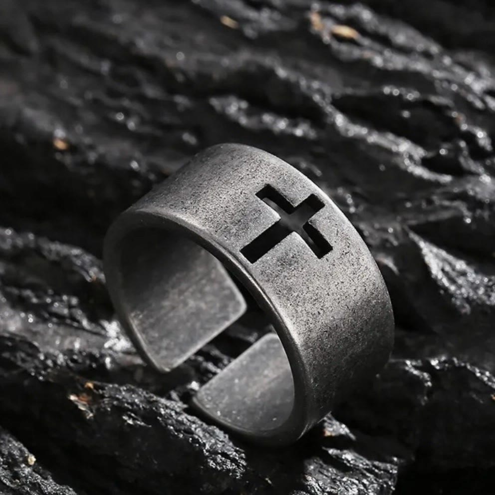 Stainless Steel Antique Punk  Cross Ring