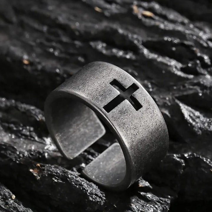 Stainless Steel Antique Punk  Cross Ring