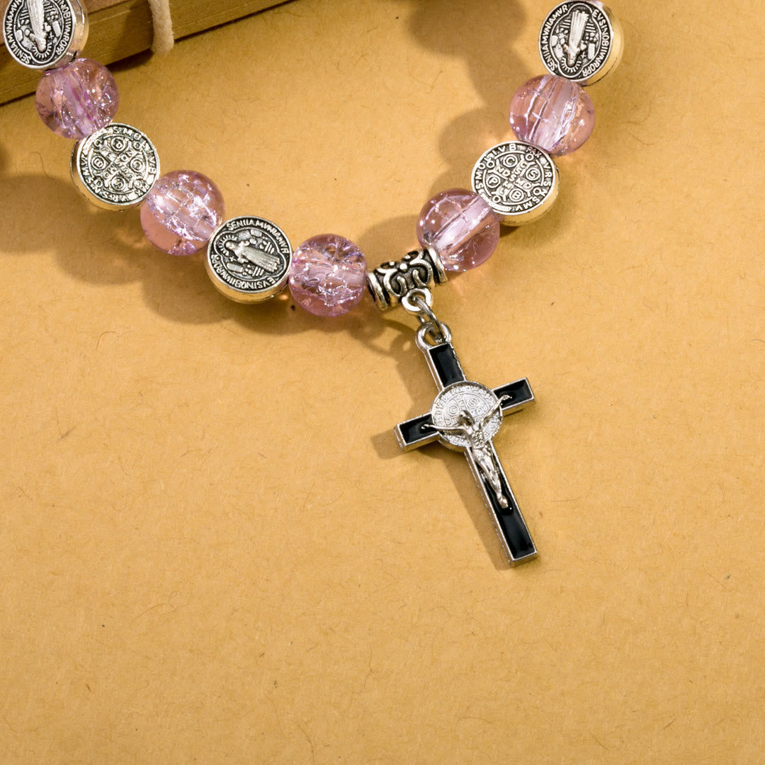 Jesus Cross Alloy Charm Pendant Beaded Bracelet