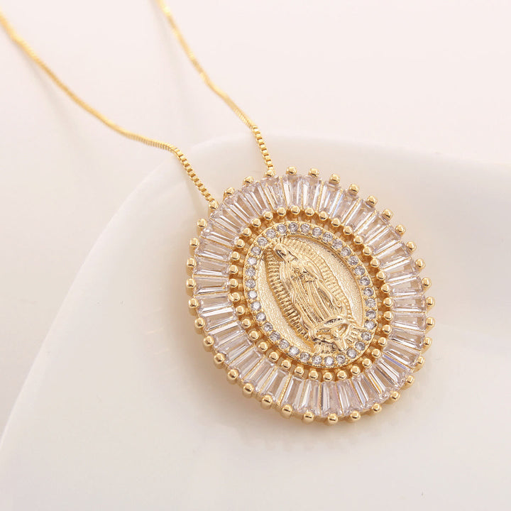 Our Lady of Guadalupe Zirconia Amulet Pendant Necklace