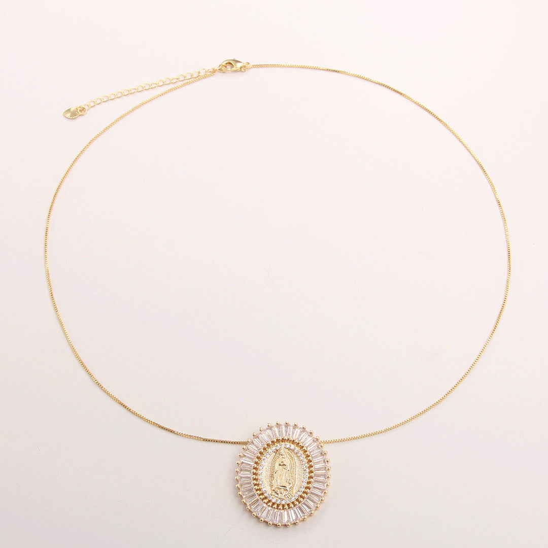 Our Lady of Guadalupe Zirconia Amulet Pendant Necklace