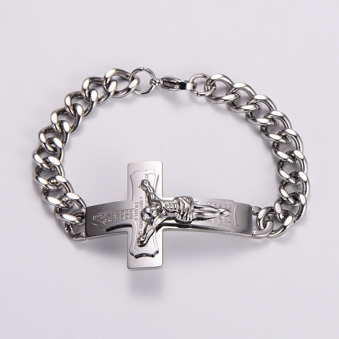 Solid Jesus Cross Bible Verse Crucifix Prayer Bangle Bracelet