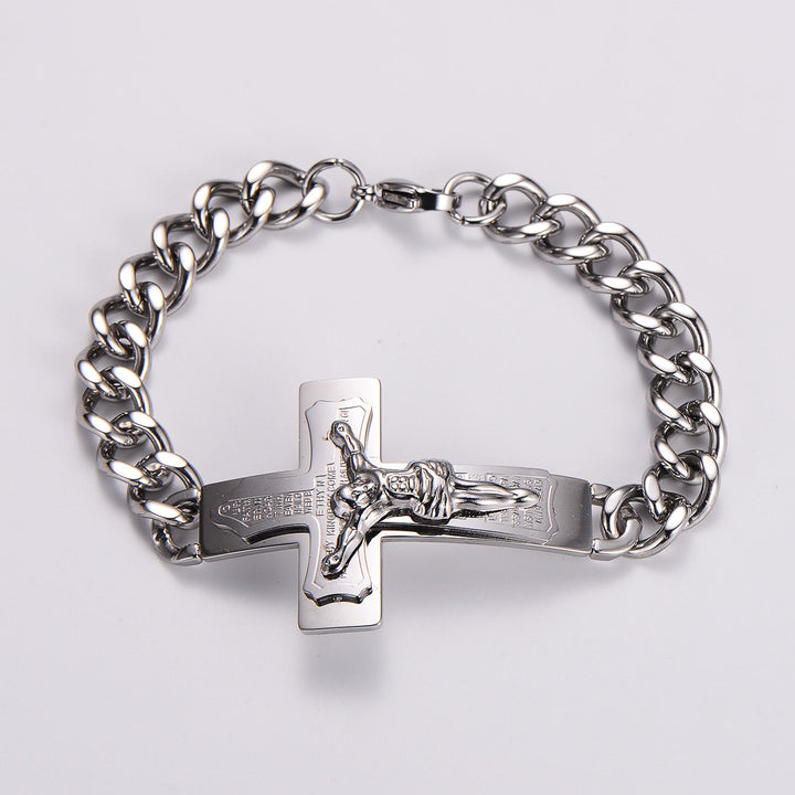 Solid Jesus Cross Bible Verse Crucifix Prayer Bangle Bracelet
