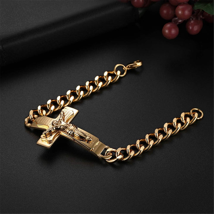 Solid Jesus Cross Bible Verse Crucifix Prayer Bangle Bracelet