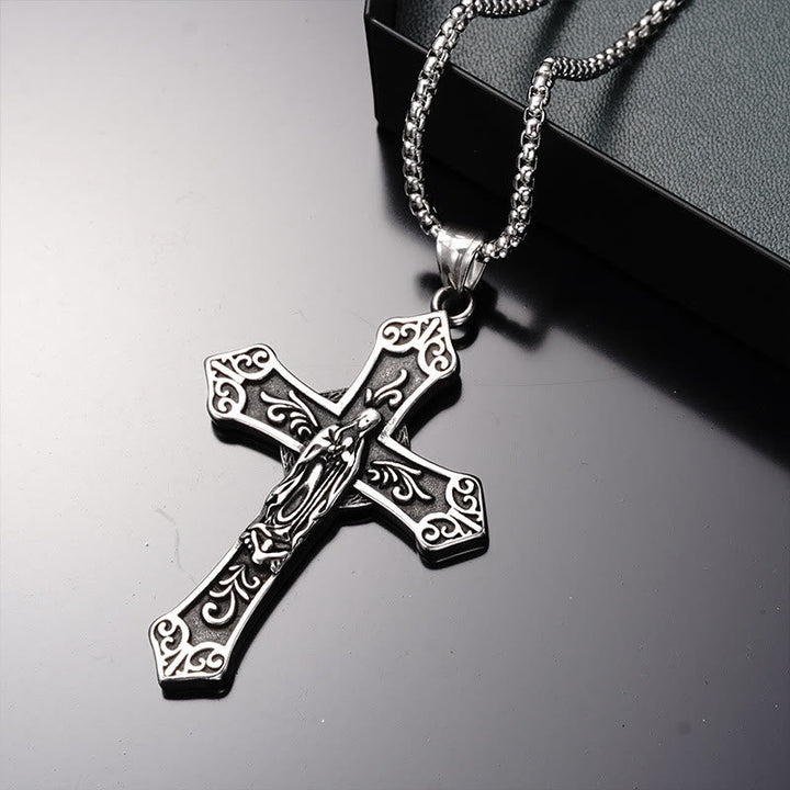 Retro Titanium Virgin Mary Cross Pendant Necklace