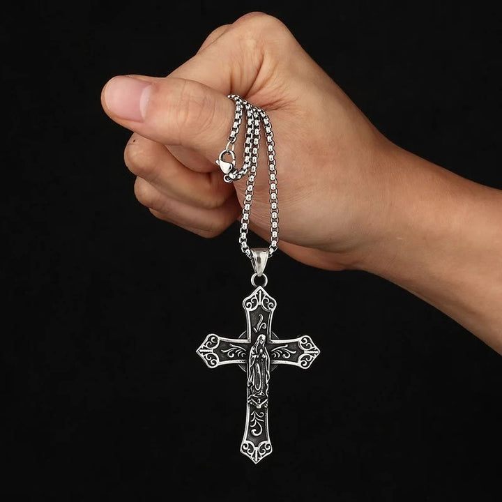 Retro Titanium Virgin Mary Cross Pendant Necklace