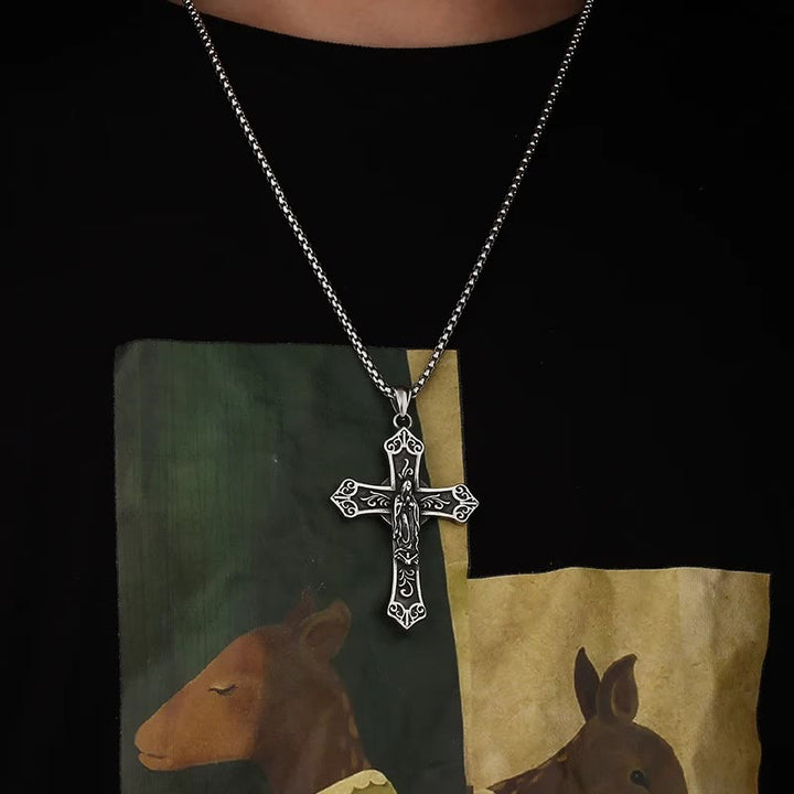 Retro Titanium Virgin Mary Cross Pendant Necklace