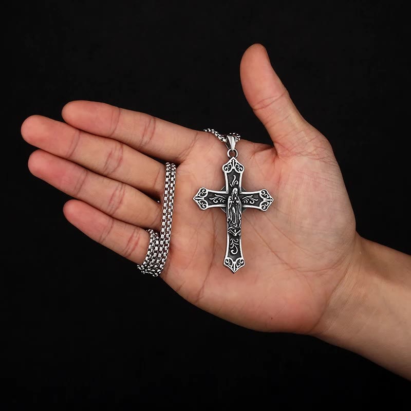 Retro Titanium Virgin Mary Cross Pendant Necklace