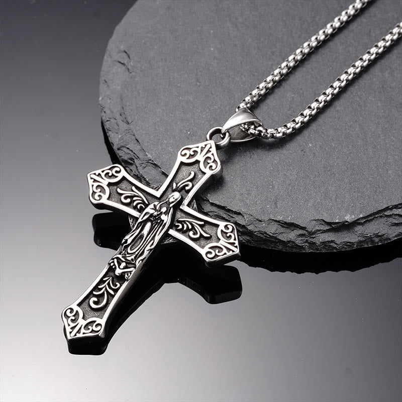 Retro Titanium Virgin Mary Cross Pendant Necklace