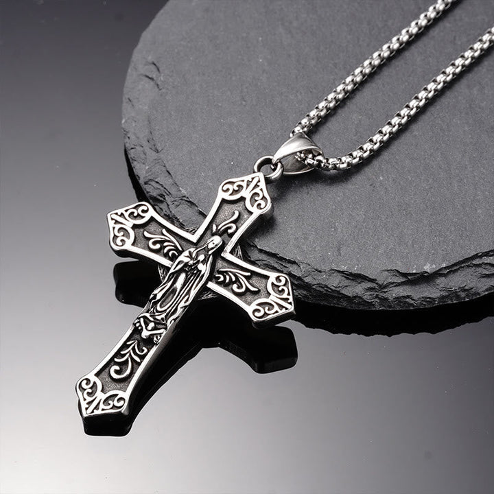 Retro Titanium Virgin Mary Cross Pendant Necklace