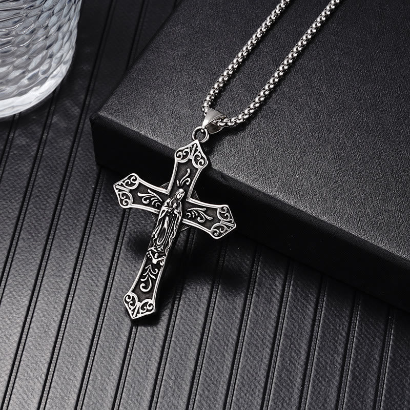 Retro Titanium Virgin Mary Cross Pendant Necklace