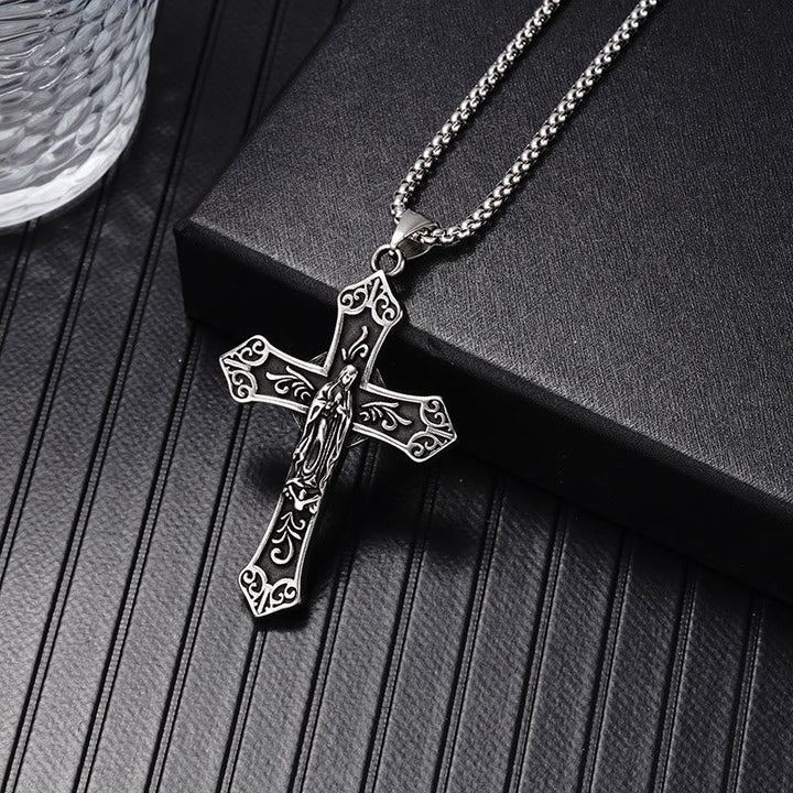 Retro Titanium Virgin Mary Cross Pendant Necklace
