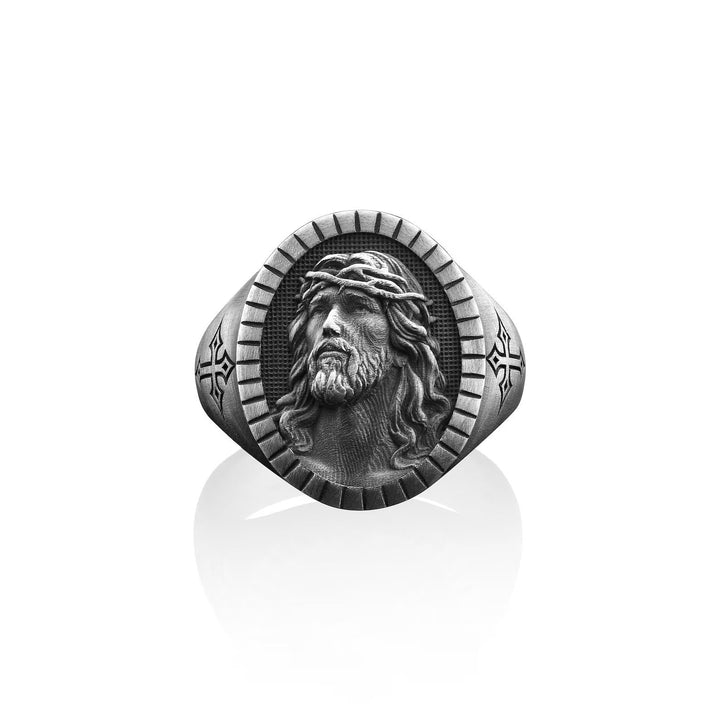 Vintage Christ Jesus Head Cross Blessing Ring