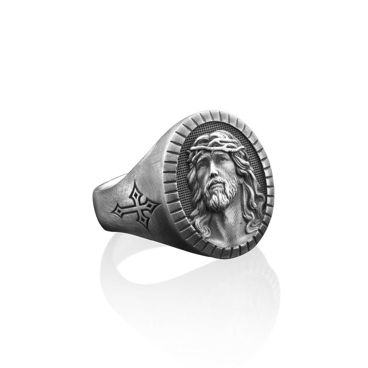 Vintage Christ Jesus Head Cross Blessing Ring