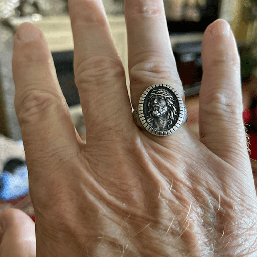 Vintage Christ Jesus Head Cross Blessing Ring