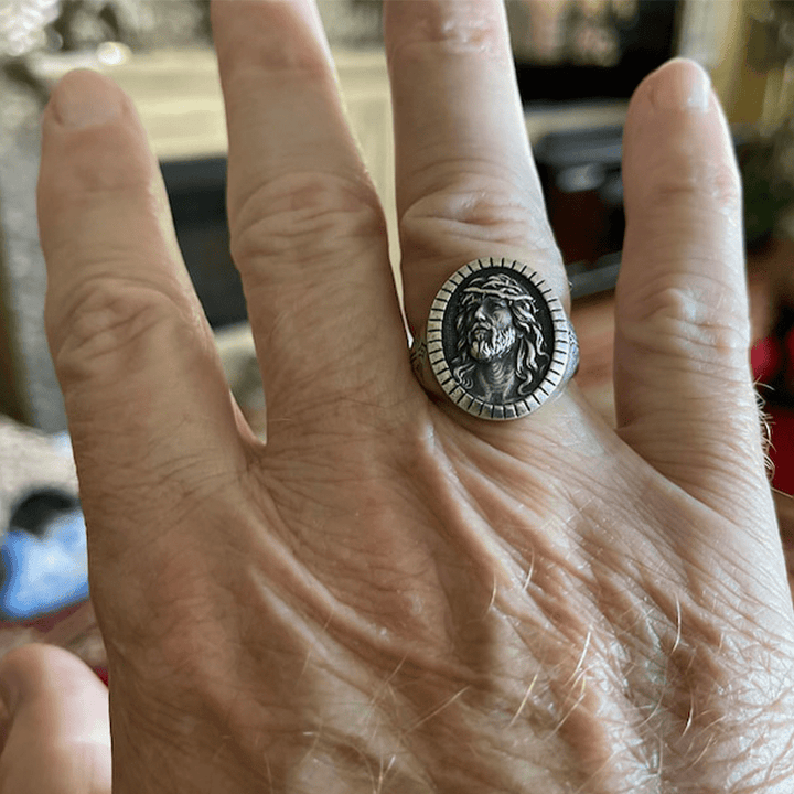 Vintage Christ Jesus Head Cross Blessing Ring