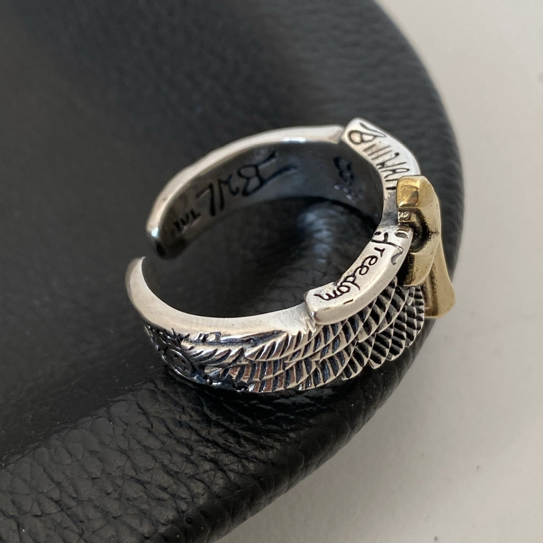 Retro Wings Cross Graffiti Letter Adjustable Ring