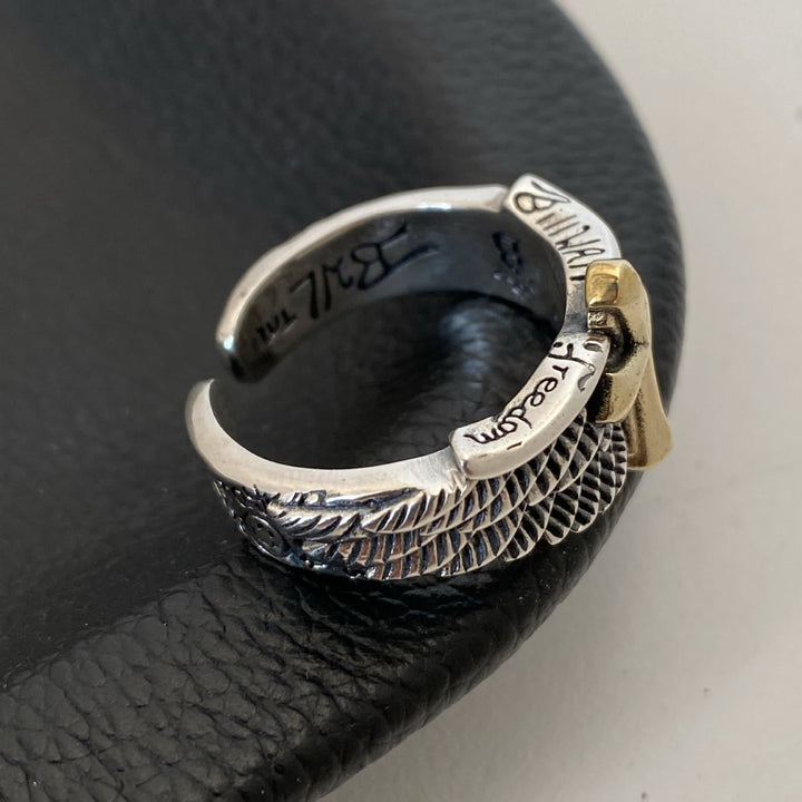 Retro Wings Cross Graffiti Letter Adjustable Ring